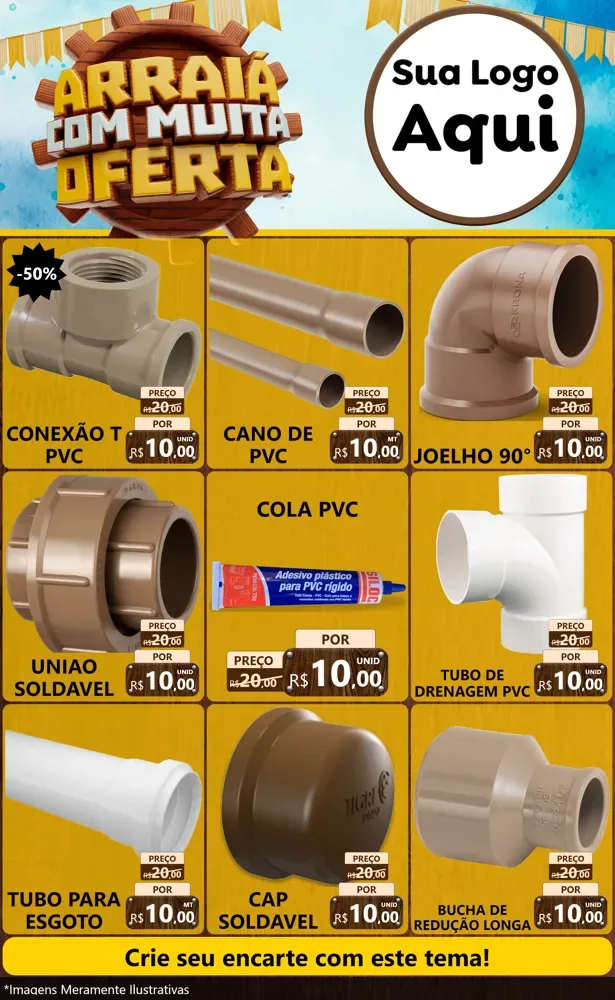 Modelo de Encarte para Encarte Grande com o tema Ofertas de São João - Junina para Tubos e conexões