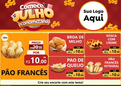 Modelo de Encarte para Encarte A4 Horizontal com o tema Comece Julho Economizando para Padaria