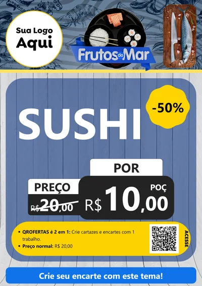 Modelo de Cartaz para Cartaz A4 Vertical com o tema Frutos do Mar para Comida japonesa
