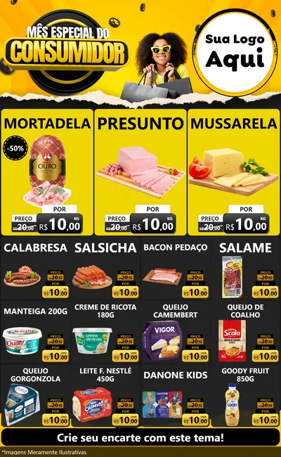 Modelo de Encarte para Encarte Grande com o tema Mês Especial do Consumidor para Frios e Laticínios