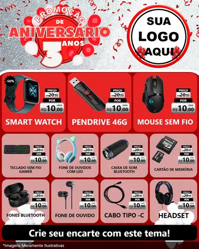Modelo de Rede Social para Feed Instagram com o tema Promoção de Aniversário - 3 Anos para Informática