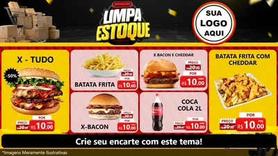 Modelo de TV para TV Horizontal com o tema Operação Limpa Estoque para Hamburgueria