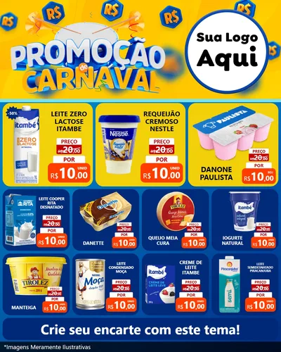 Modelo de Rede Social para Feed Instagram com o tema Promoção de Carnaval para Frios e Laticínios