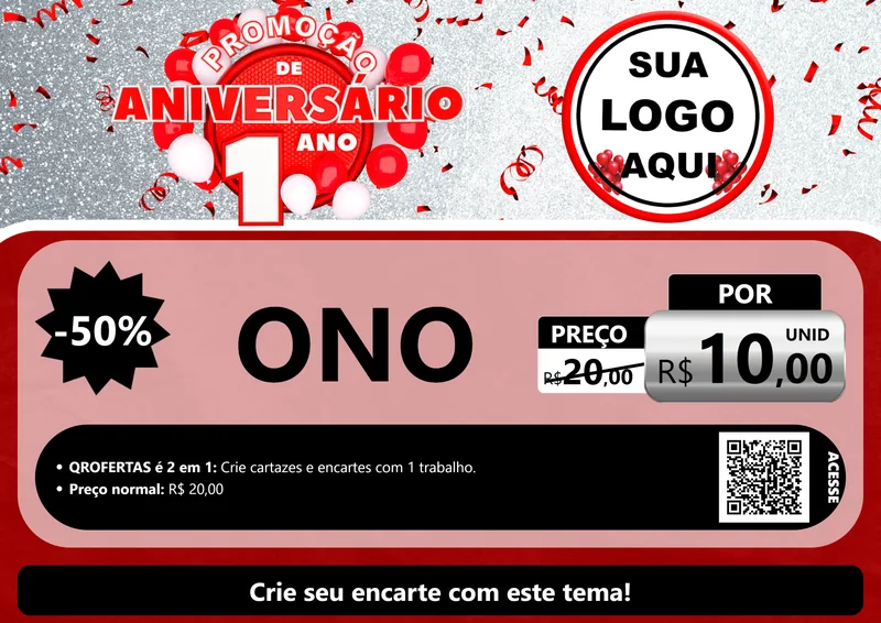 Modelo de Cartaz para Cartaz A4 Horizontal com o tema Promoção de Aniversário - 1 Ano para Óticas
