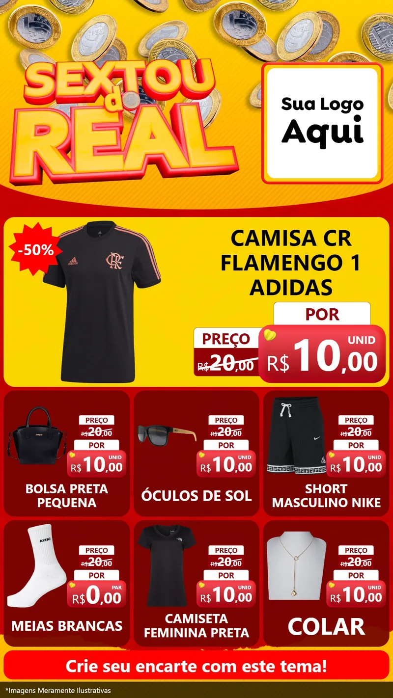 Modelo de Rede Social para Stories com o tema Sextou do Real para Roupas e acessórios