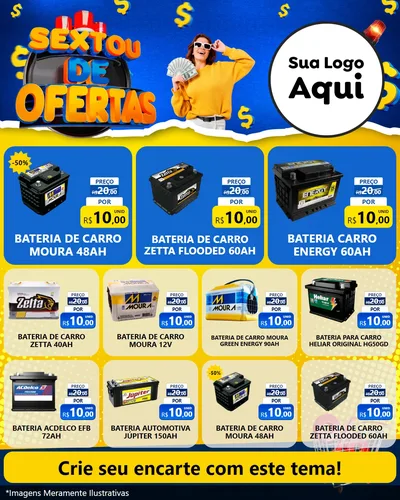 Modelo de Rede Social para Feed Instagram com o tema Sextou de Ofertas para Baterias Elétricas