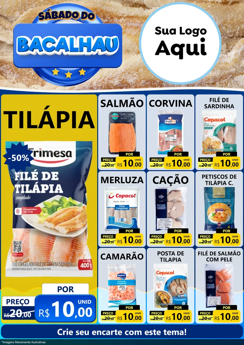 Modelo de Encarte para Encarte A4 Vertical com o tema Sábado do Bacalhau para Peixaria
