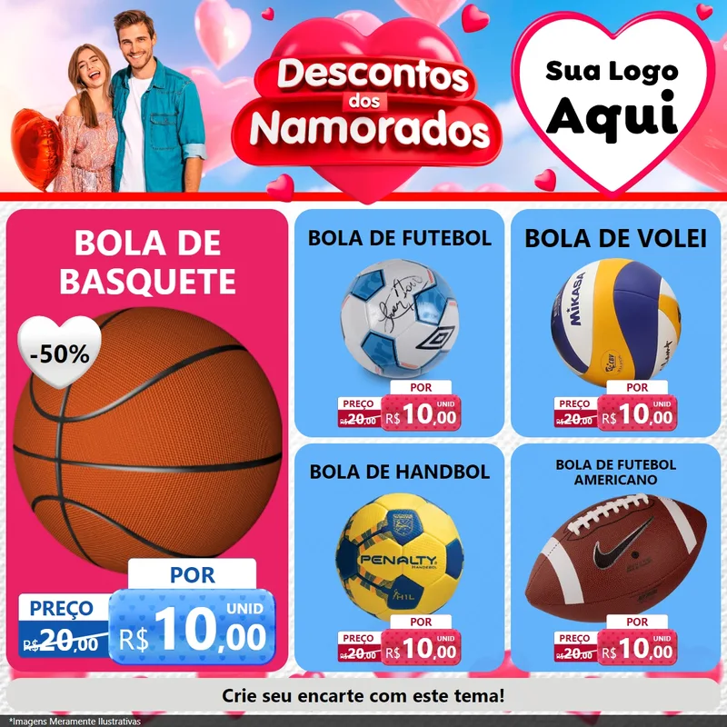 Modelo de Rede Social para Feed Facebook com o tema Descontos dos Namorados para Artigos Esportivos