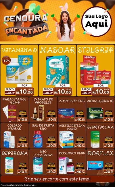 Modelo de Encarte para Encarte Grande com o tema Cenoura Encantada - Páscoa para Farmácia