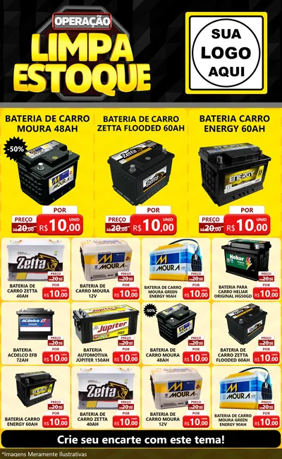 Modelo de Encarte para Encarte Grande com o tema Operação Limpa Estoque para Baterias Elétricas