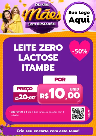 Modelo de Cartaz para Cartaz A4 Vertical com o tema Dia das Mães com Desconto para Frios e Laticínios