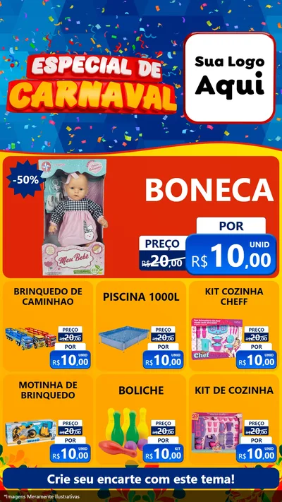 Modelo de Rede Social para Stories com o tema Especial de Carnaval para Brinquedos