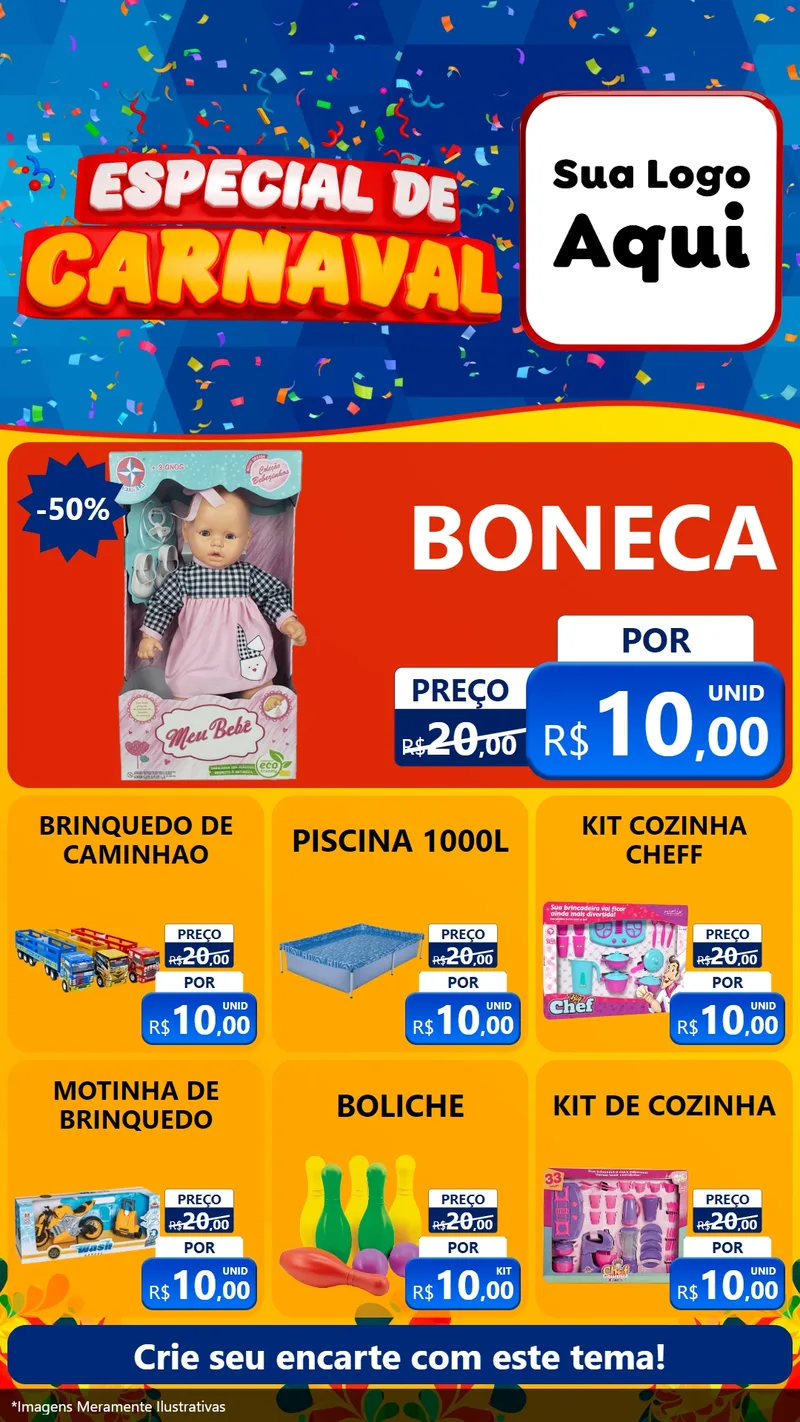 Modelo de Rede Social para Stories com o tema Especial de Carnaval para Brinquedos