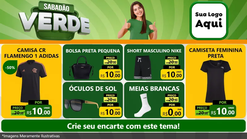 Modelo de TV para TV Horizontal com o tema Sabadão Verde para Roupas e acessórios