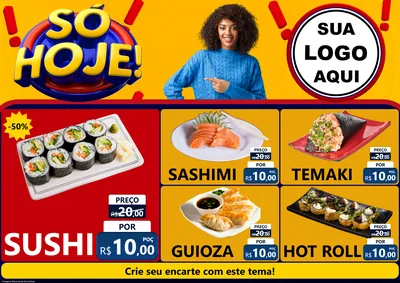Modelo de Encarte para Encarte A4 Horizontal com o tema Só Hoje! para Comida japonesa