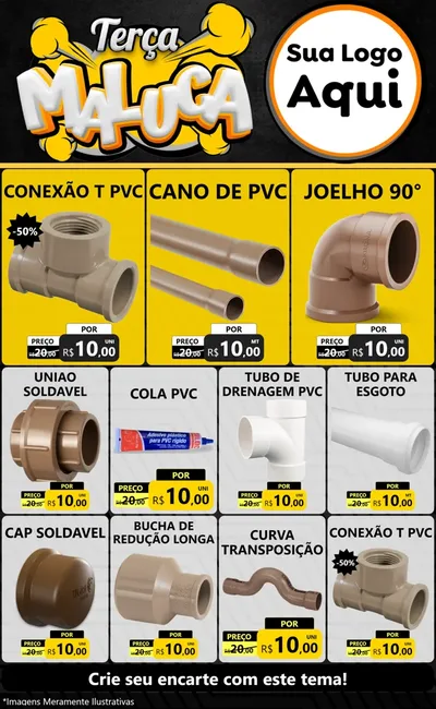 Modelo de Encarte para Encarte Grande com o tema Terça Maluca para Tubos e conexões