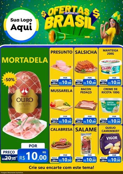 Modelo de Encarte para Encarte A4 Vertical com o tema Ofertas Semana do Brasil para Frios e Laticínios