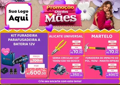 Modelo de Encarte para Encarte A4 Horizontal com o tema Promoção Dia das Mães para Maquinas e Ferramentas