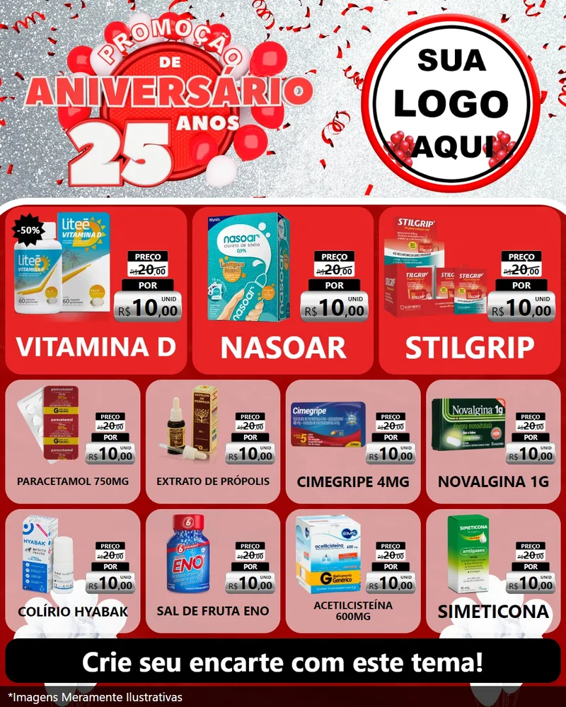 Modelo de Rede Social para Feed Instagram com o tema Promoção de Aniversário - 25Anos para Farmácia