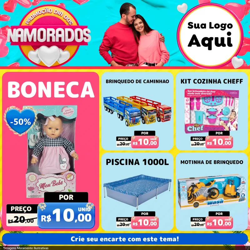 Modelo de Rede Social para Feed Facebook com o tema Promoção Dia dos Namorados para Brinquedos