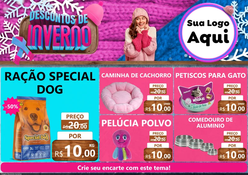 Modelo de Encarte para Encarte A4 Horizontal com o tema Descontos de Inverno para Pet Shop