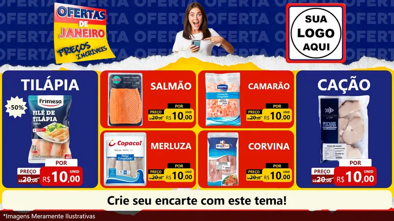 Modelo de TV para TV Horizontal com o tema Ofertas de Janeiro - Preços Incríveis para Peixaria