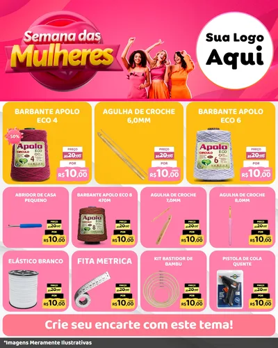 Modelo de Rede Social para Feed Instagram com o tema Semana das Mulheres para Armarinho e Aviamentos