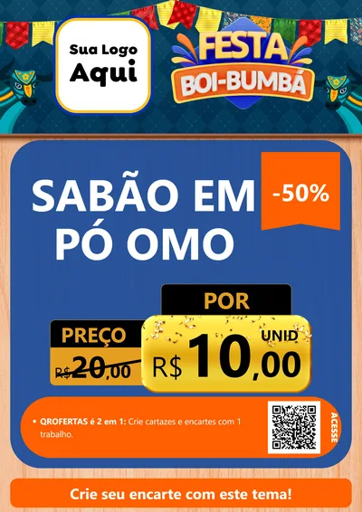 Modelo de Cartaz para Cartaz A4 Vertical com o tema Festa Boi Bumbá para Produtos de Limpeza