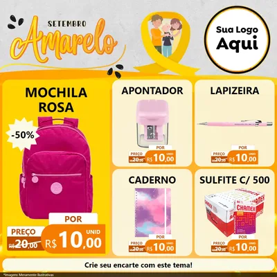 Modelo de Rede Social para Feed Facebook com o tema Setembro Amarelo para Papelaria