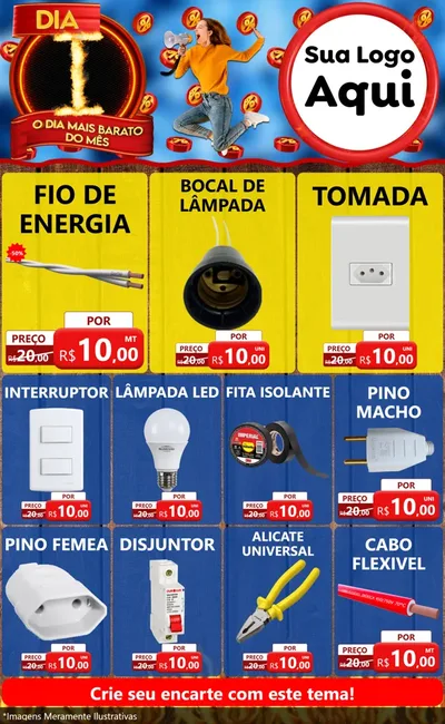Modelo de Encarte para Encarte Grande com o tema Dia I - O Dia Mais Barato Do Mês para Materiais Elétricos