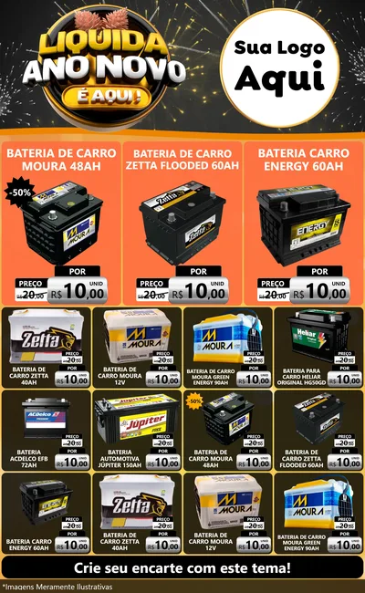 Modelo de Encarte para Encarte Grande com o tema Liquida Ano Novo É Aqui! para Baterias Elétricas