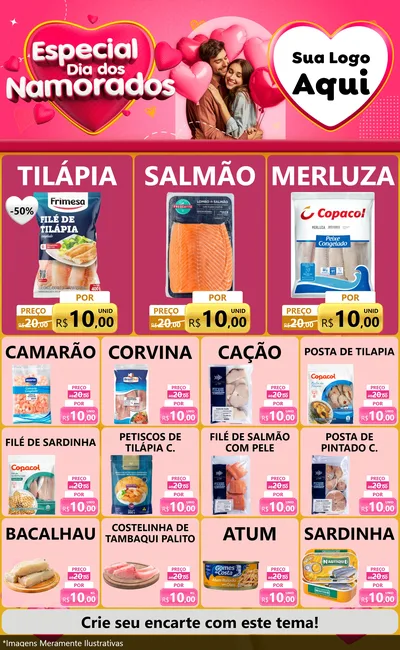 Modelo de Encarte para Encarte Grande com o tema Especial Dia dos Namorados para Peixaria