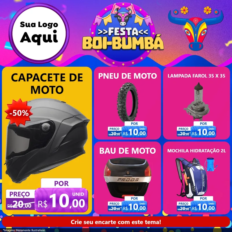 Modelo de Rede Social para Feed Facebook com o tema Festa Boi-Bumbá para Moto peças