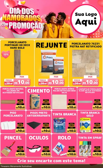 Modelo de Encarte para Encarte Grande com o tema Dia dos Namorados com Promoção para Pisos e revestimentos