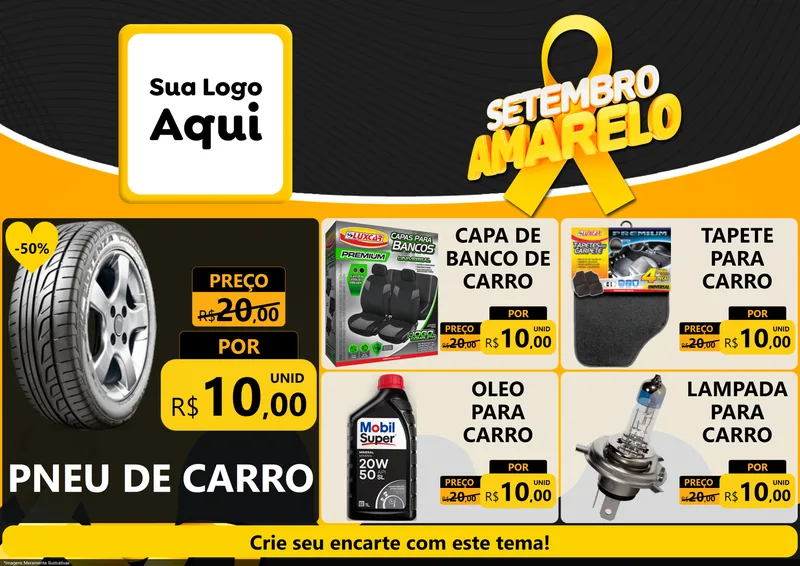 Modelo de Encarte para Encarte A4 Horizontal com o tema Setembro Amarelo para Auto peças