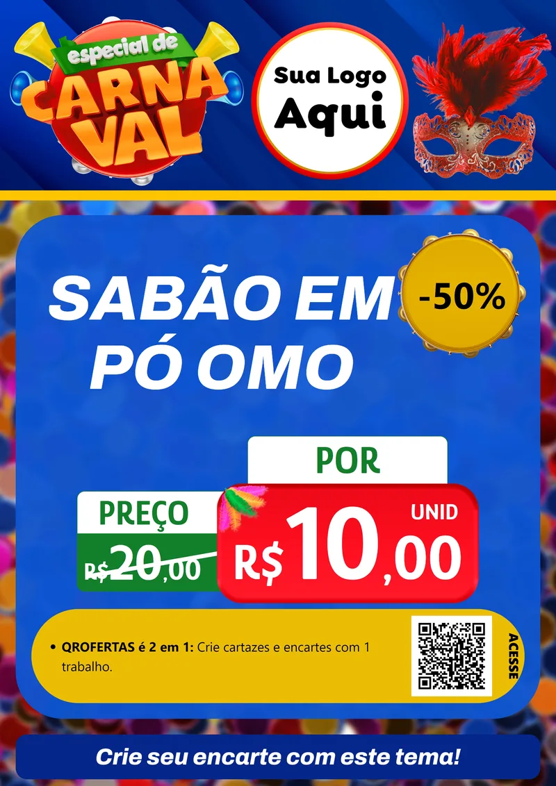 Modelo de Cartaz para Cartaz A4 Vertical com o tema Especial de Carnaval para Produtos de Limpeza