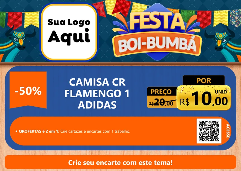 Modelo de Cartaz para Cartaz A4 Horizontal com o tema Festa Boi Bumbá para Roupas e acessórios