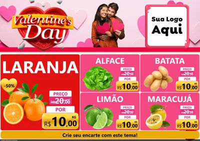Modelo de Encarte para Encarte A4 Horizontal com o tema Valentine's Day para Hortifrúti