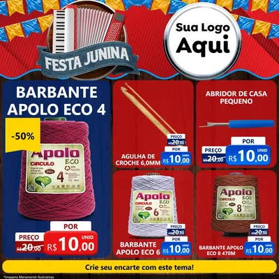 Modelo de Rede Social para Feed Facebook com o tema Festa Junina para Armarinho e Aviamentos