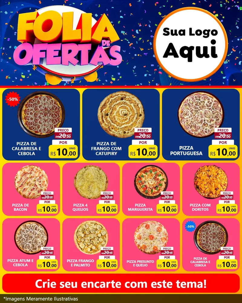 Modelo de Rede Social para Feed Instagram com o tema Folia de Ofertas para Pizzaria