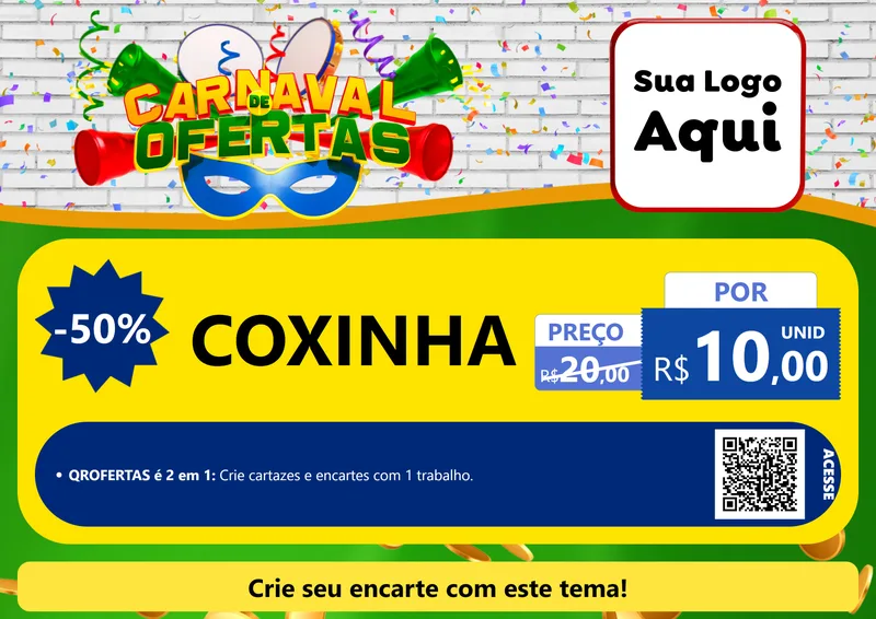 Modelo de Cartaz para Cartaz A4 Horizontal com o tema Carnaval de Ofertas para Salgadaria