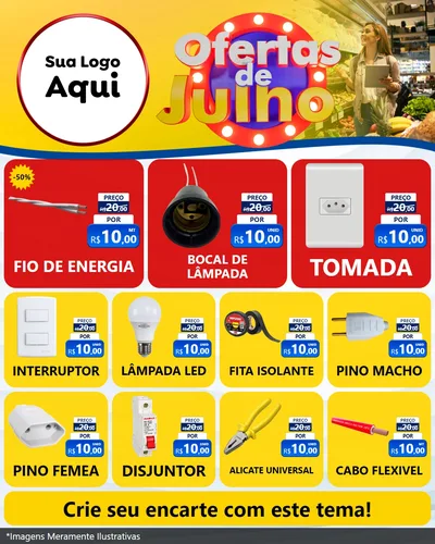 Modelo de Rede Social para Feed Instagram com o tema Ofertas de Julho para Materiais Elétricos