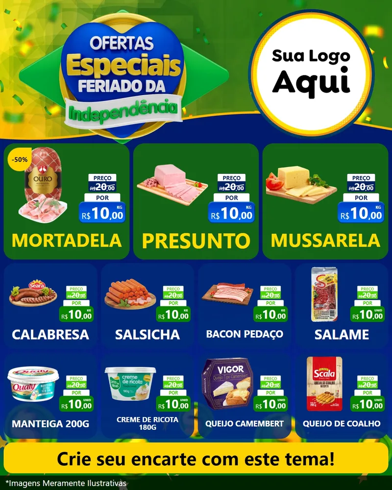 Modelo de Rede Social para Feed Instagram com o tema Ofertas Especiais Feriado da Independência para Frios e Laticínios