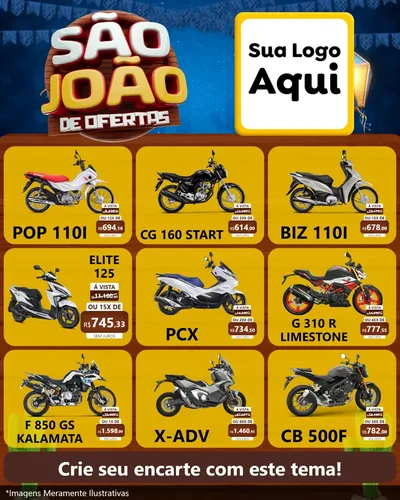 Modelo de Rede Social para Feed Instagram com o tema São João Ofertas Imbatíveis! - Junina para Concessionaria de Motos