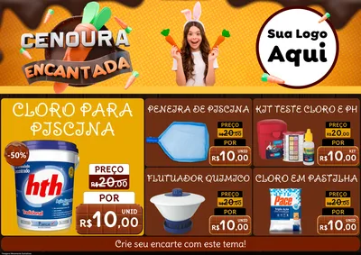 Modelo de Encarte para Encarte A4 Horizontal com o tema Cenoura Encantada - Páscoa para Produtos para Piscina