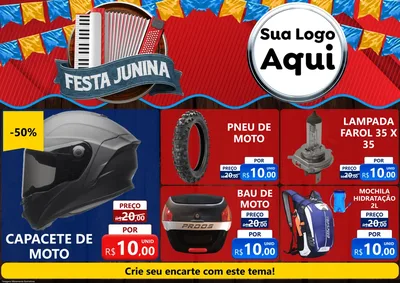 Modelo de Encarte para Encarte A4 Horizontal com o tema Festa Junina para Moto peças