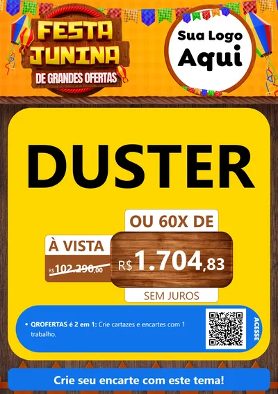 Modelo de Cartaz para Cartaz A4 Vertical com o tema Festa Junina de Grandes Ofertas para Concessionaria de Carros