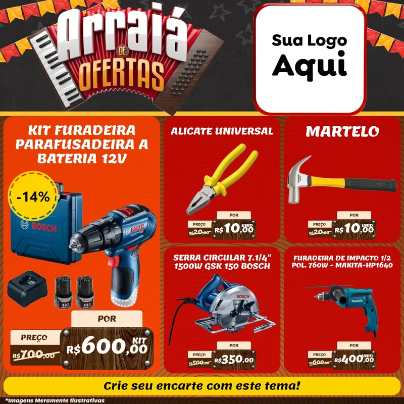 Modelo de Rede Social para Feed Facebook com o tema Arraiá de Ofertas - Junina para Maquinas e Ferramentas