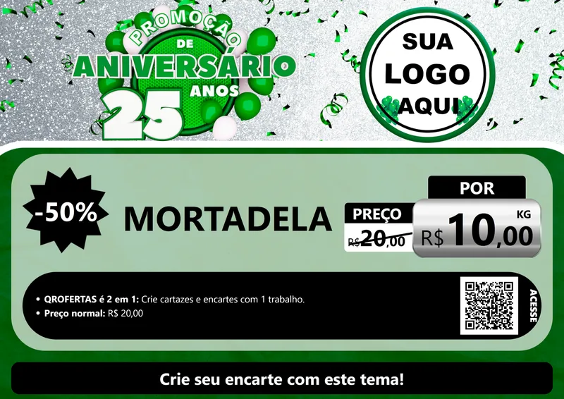 Modelo de Cartaz para Cartaz A4 Horizontal com o tema Promoção de Aniversário - 25 Anos para Frios e Laticínios