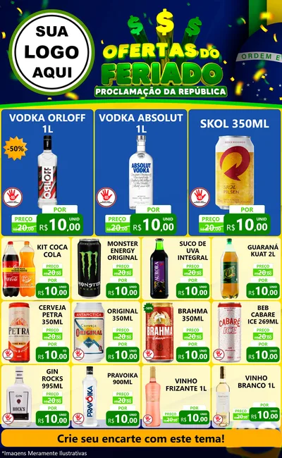 Modelo de Encarte para Encarte Grande com o tema Ofertas do Feriado - Proclamação da República para Distribuidora de bebidas